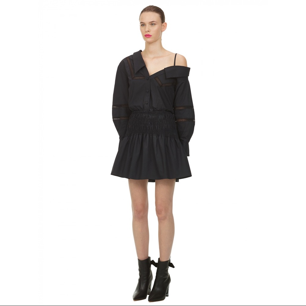 Self-Portrait one shoulder poplin shirt dress